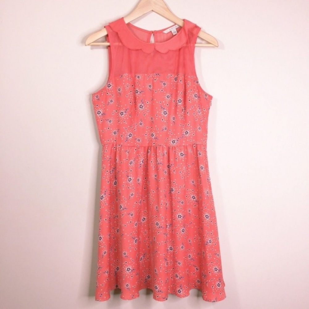 LC Lauren Conrad Sz 12 Coral Floral Collar Dress L